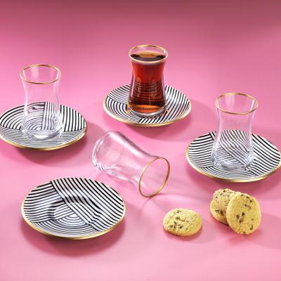 Schafer Print Yuvarlak Çay Seti-8 Parça - Siyah